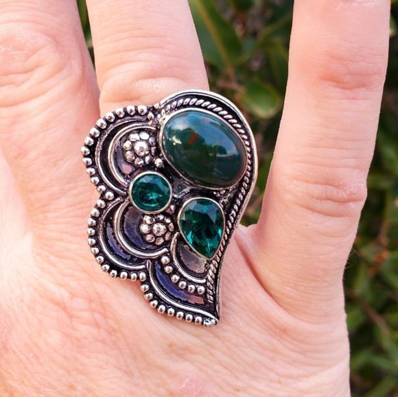 New Bloodstone & Peridot 925 Silver Ring. - Picture 3 of 16